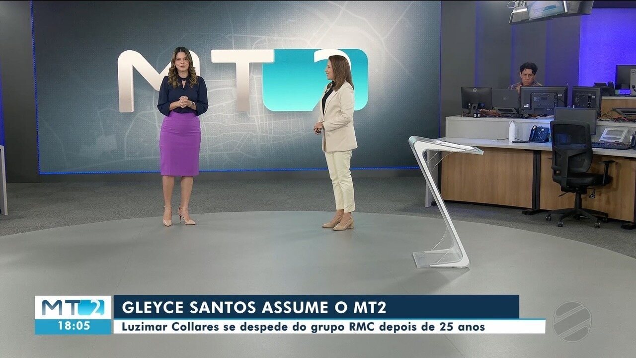 Luzimar Collares e Gleyce Santos no estúdio do MT2, na despedida após 25 anos